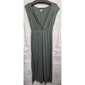 NWOT Expresso M Green Gray Stripe Surplice V neck Maxi Dress 126354